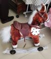 Small size rocking wooden horse ride on toys colorful moving mouth & tail with baby plush rocking horse. 