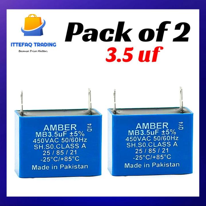 2Pcs Amber Capacitor 3.5 uF For Ceiling Fans and Motors High Quality