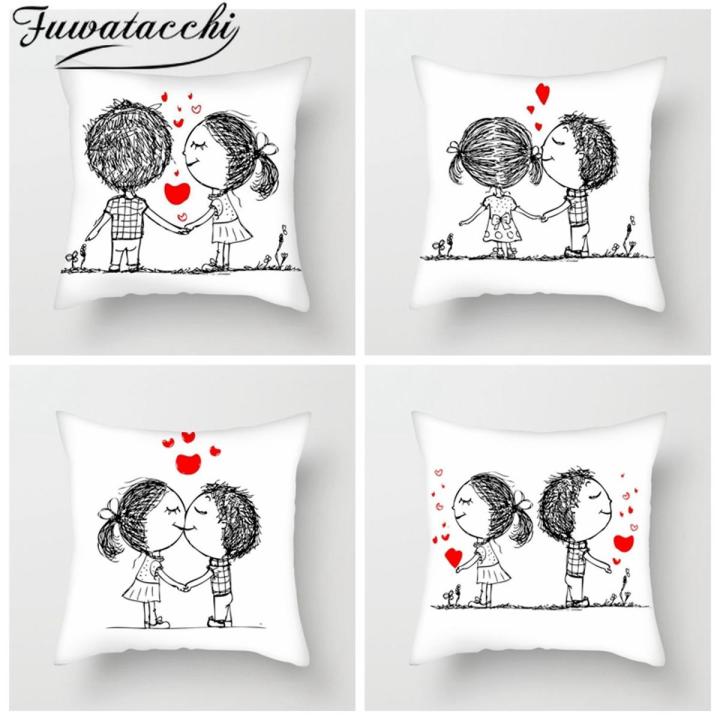 Fuwatacchi Cute Couples Pillow Case Romantic Lover Pillow Cover Home Sofa Decor Valentine's Day Gift Sweet Love Cushion Cover