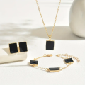 Square of Elegance Onyx Set (Pendant , Earring & Ring) White. 