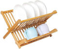 Bamboo Draining Rack Dish Drainer Plate Wooden Folding Washing Up Counter Sink. 