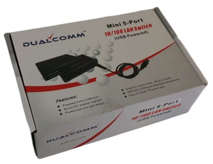 DualComm Mini 5-Port USB Powered Ethernet Switch DCSW-1005U | USB powered LAN RJ45 Switch | 5 Port Network Switch | Mini Network Hub 5 Port | Ethernet Layer 2 Switch |