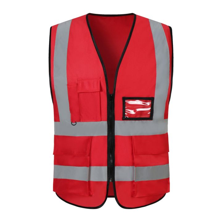 4 Pocket High Visibility Red Safety Vest with Reflective Strips | Daraz.pk