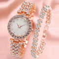 LooKeo Mall 2pcs Women's Diamond Quartz Watch Diamond Luxury Bracelet Little Fresh Leisure Watches for Girl. 