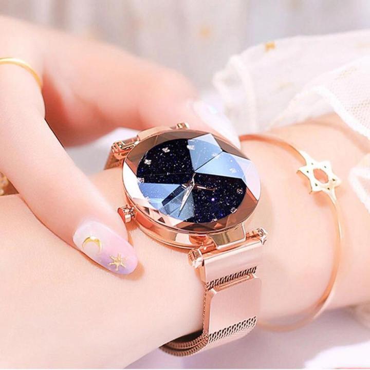 Girls Dio.r Watch Magnetic Buckle Ladies Wristwatch Women Fashion Starry Sky Magnetic Mesh Steel Strap Chain Girl Clock Waches