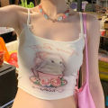 Girls' Summer Y2K Wear Slim Short Sleeved T-shirt Camisole And Cute Young Girl Clothing Sweetheart Tea Cup Rabbit Short Top. 