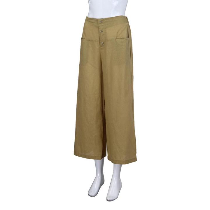 Women%20Palazzo%20High%20Waist%20Wide%20Leg%20Culottes%20Cotton%20Linen%20Trousers%20Loose%20Pants%20PA173%20-%20Image%203