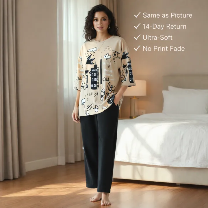 Oversized Cotton Nightwear Set – Same Comfort Design for Women & Kids ...