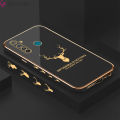 Jizetin (Free Lanyard) for Realme 5 Pro Back Cover Antlers Luxury 6D Plating Case Side Pattern Soft Silicone Square Phone Cases. 