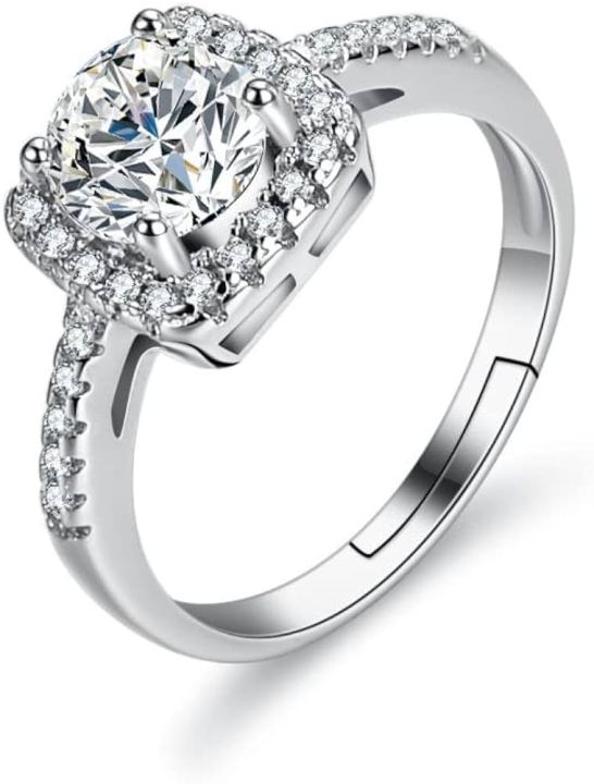 Rings Silver, Sterling Silver Rings Women full Large Square Round  Moissanite White Adjustable Rings Double Layer Sterling Dress Rings  Engagement Ring Gifts for Men Women Eternity Rings | Daraz.pk