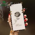TOOSCI For iPhone 6/6S Square rose flower phone case with diamond luxury back cover. 
