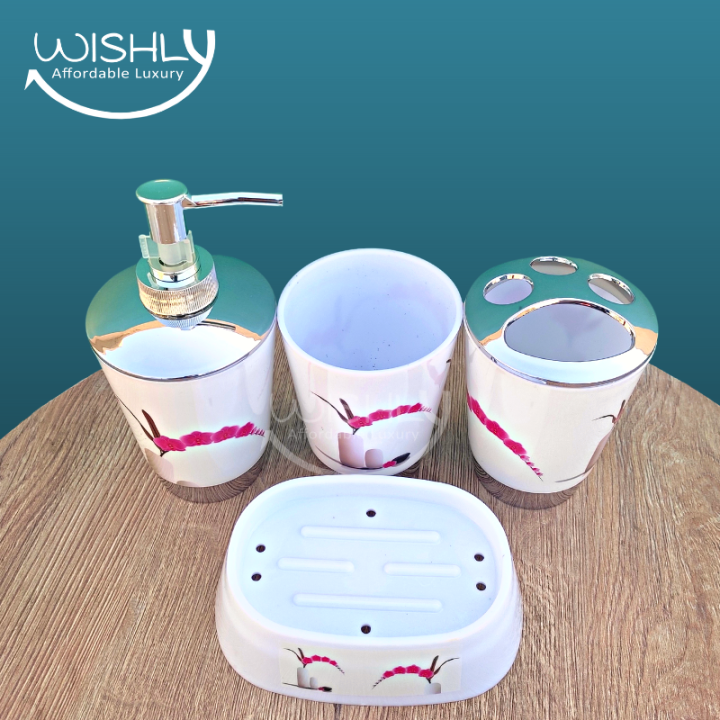 Wishly%20Plastic%20Bathroom%20Accessory%204%20Pcs%20Set%20Printed%20Mod%20Pink%20Rose%20Vase%20Chrome%20Design%20Soap/Hand%20wash%20Dispenser,%20Bathroom%20Tumbler,%20Soap%20Dish,%20Toothbrush%20Holder,%20Toothbrush%20Cup%20for%20Countertop%20Home%20Decor%20Housewarming%20Gift%20Bath%20Set.%20-%20Image%203