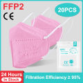 20pcs ffp2mask Respirator Black kn95 mascarillas negra Adults 5Layers fpp2 approved kn95 CE Face Mask ffp2 reutilizable fpp2mask. 