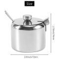 Stainless Steel with Lid and Spoon Sugar Bowl Seasoning Jar Container. 