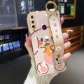 chenyyka For Huawei Y6P Case With Wristband New Design Square Edge Phone Case Cute Line Rabbit Pattern Shockproof Plating Silicone Casing Full Cover SoftCase Protection Cases Girl Women. 