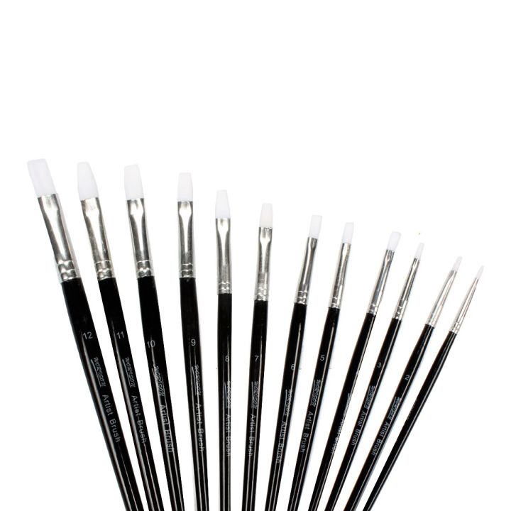 Artist brush 12pcs Drawing Paint Painting Brush Set Wooden Flat- sizes 1 to 12#