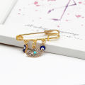 Emotion HENG Lucky Eye Fatima Hamsa Hand Blue Turkish Evil Eye Brooch Pin Gold Color Alloy Charm Brooch for Women Men Fashion Jewelry BE102. 