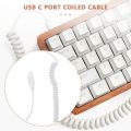Coiled Cable Type C Wire Mechanical Keyboard for Poker 2 GH60,White. 