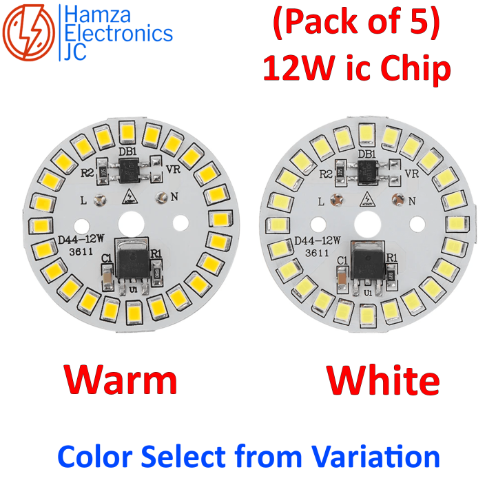 (Pack of 5) 12W 220V AC Led Bulb plate with on IC driver, driverless colours White