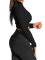 Women Solid Color Crop Top, Long Sleeve Half-open Collar Zipper Clothes Top (Black, Gray). 
