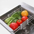 Sink Strainer Drain Telescopic Drain Basket with Adjustable Kitchen Drain Basket Fruits/Vegetables Kitchen Rack (Steel, Silver). 