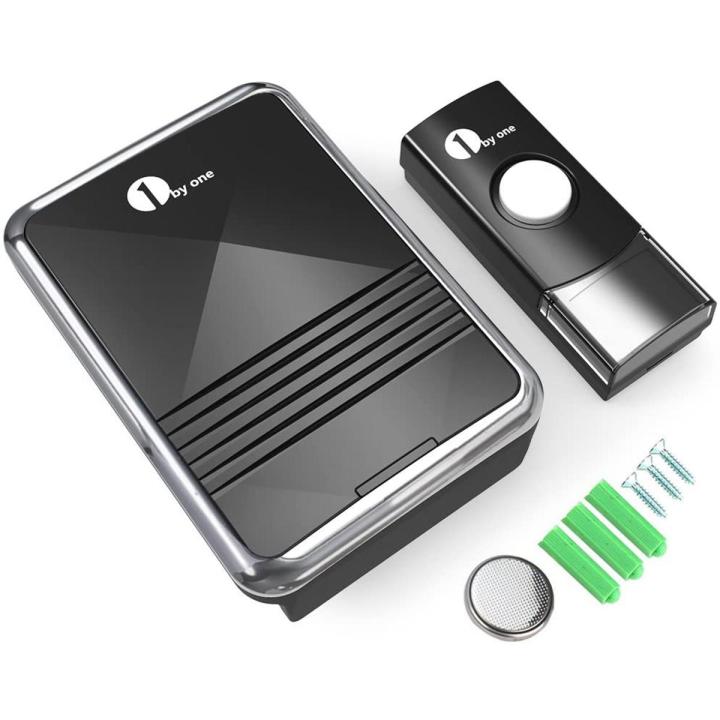 1byone Easy Chime Wireless Doorbell Door Chime Kit with CD Quality Sound and LED Flash 36 Melodies to Choose, Black