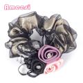 Ameesi Bun Hair Ring Flower Decor Rhinestone Ribbons Sweet Bun Hair Ring. 