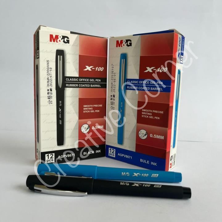 MandG X-100 Gel Pen 0.5 mm | AGPV8671 (X100) | Imported Medium point stick | Sleek, stylish design | Metal clip | Rubber coated | Available in black and Blue colors | Pack of 1pc | Pack of 12pcs |