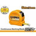 Ingco 5m(16.4ft) Steel measuring tape with button (metric and inches). 