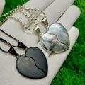Silver Magnetic Broken Heart Necklace Locket - Heavy Metal Magnetic Heart Pendant Necklace Gift For Friends Couples. 