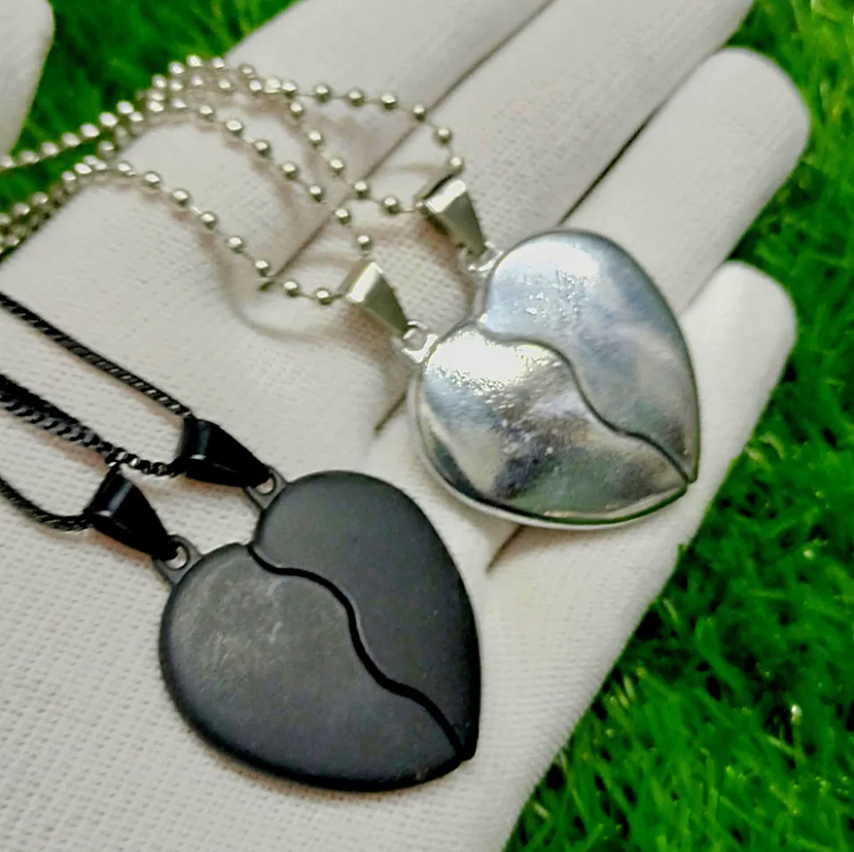 Silver Magnetic Broken Heart Necklace Locket Heavy Metal