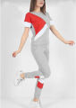 Panel Track Suit - Gym Suit For Women & Girls - Red & Grey Contrast Half Sleeves Tracksuit For Girls - Tracksuit For Girls Summer. 