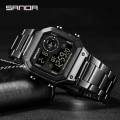 SANDA Men Brand Stainless Steel Sports Luxury Men Watch LED Digital Watch Men's Fashion Waterproof Chronograph Swimming Men's Watch. 