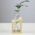 【BestGO】MAREING Transparent Wooden Stand Glass Vase Tabletop Plants Gifts Flower Decoration Hydroponic Plant Test Tube Vase Home Garden Decoration Plant Vases Flower Pot. 