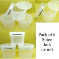 Spices Box pack of 6 for Kitchen  Spice Jar Set  - 100ML Storage Jar - Pure Plastic  Masala Jar in Multicolor. 