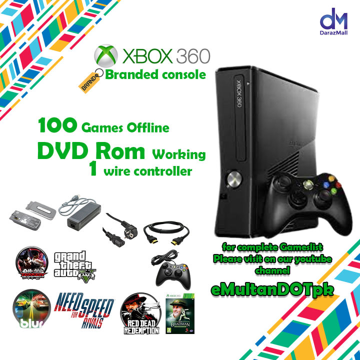 Xbox 360 Console Slim Model 500gb Jtag 90 Games included Wire