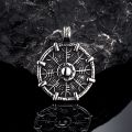 Antique Steel Vikings Runes Compass Necklaces Mens Norse Icelandic Symbol Pendant Amulet Helm of Awe Male Scandinavian Jewelry. 