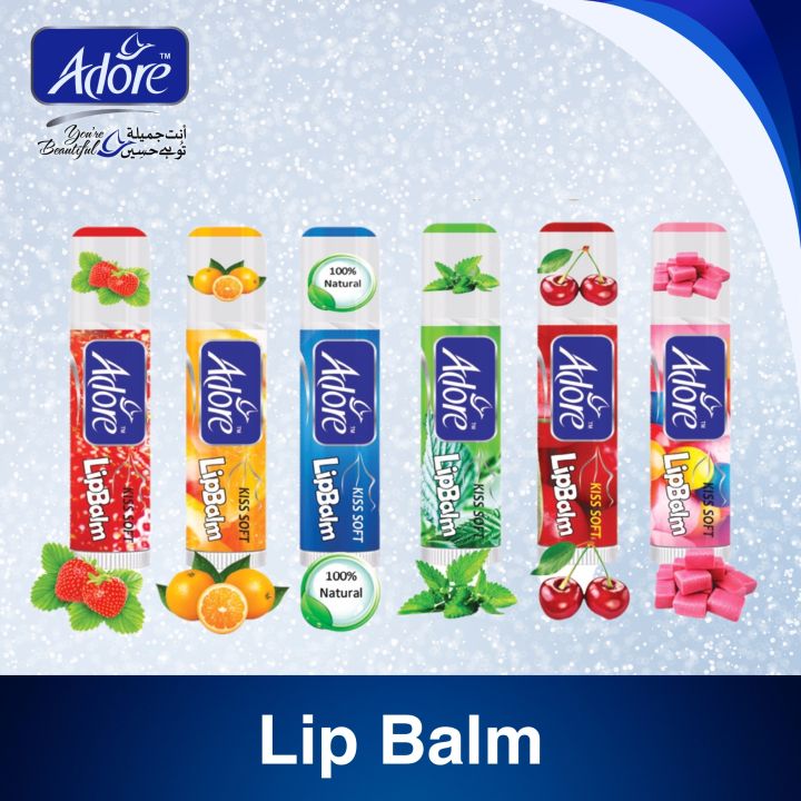 Adore Lip Balm available in 6 flavors