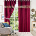Premium Quality Velvet Front Border Curtains Pack of 2 (Size 8*4.5 feets). 