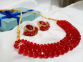 Affordable Red Necklace Set With Stud Earrings Packed In Jewelry Box. 