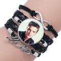 New Elvis Bracelet for Men Women Singer Star Poster Handmade Multilayer Leather Bangles Fans Souvenirs Gift. 