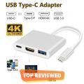 Type C USB 3.1 to USB-C 4K HDMI USB 3.0 Adapter Cable 3 in 1 Hub For Laptops Smartphones and TVs. 