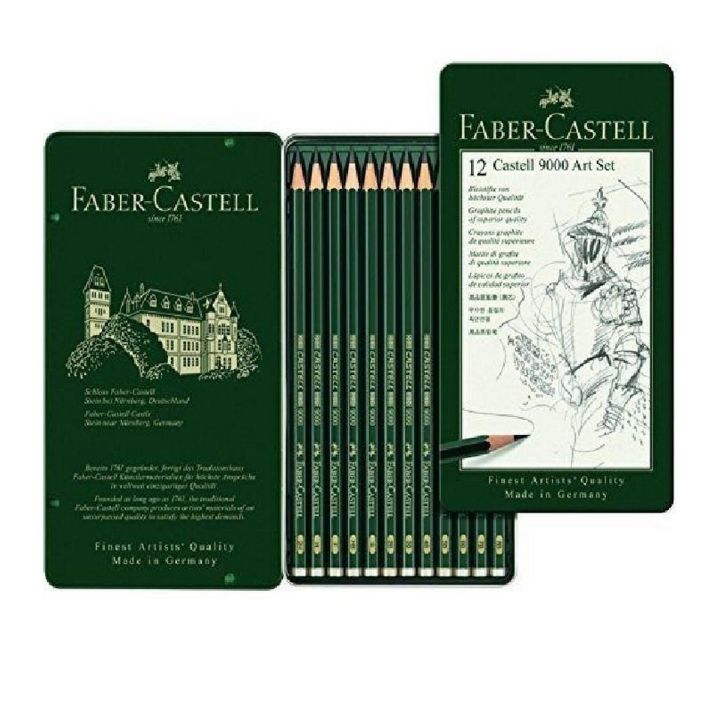 Faber Castell Sketch Pencils - Tin of 12 Castell 9000 Art Set Graphite Pencils