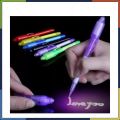 Artisian-Invisible Ink Pen Creative Magic LED Highlighter Pen 2 In 1 UV Black Light Secret Invisible Writing Pen Uv Torch Illuminate Magic Pen. 