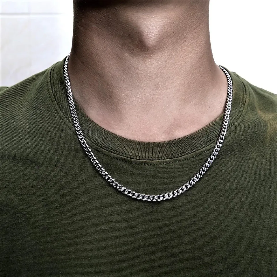Silver Black Golden Stainless Steel Italian Thin Cuban Chain For Men Boys Neck Daraz.pk