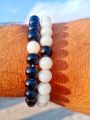 8MM COUPLE GLAMOROUS CRYSTAL BEADS BRACELETS- beads bracelets for girls-for boys-for men-black charm stretchable bracelets-natural stone pearl bracelet-shiny long mala bracelets-black and white bracelets-high top quality bracelets-women fashion jewelry. 