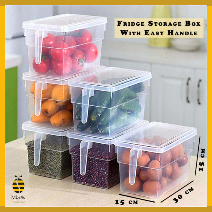 Refrigerator Storage Box Transparent Sealed Rectangle Plastic Container with Lid and Handle