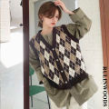 RULINWOODS Women Checked Sweater Vest Street Fashion Retro Plaid Vest. 