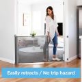 Child Safety Indoor/Outdoor Retractable Baby Gate 33" Tall, Extends to 71" Wide, Gray. 