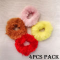 Pack of 4pcs Soft Fluffy Fuzzy Scrunches Elastic Hair pony Ring Rope Hair Accessories. 